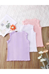 Kız Bebek Ve Çocuk 3 Adet Yazlık Kaşkorse T-shirt Set Lila Beyaz Pembe 3 3