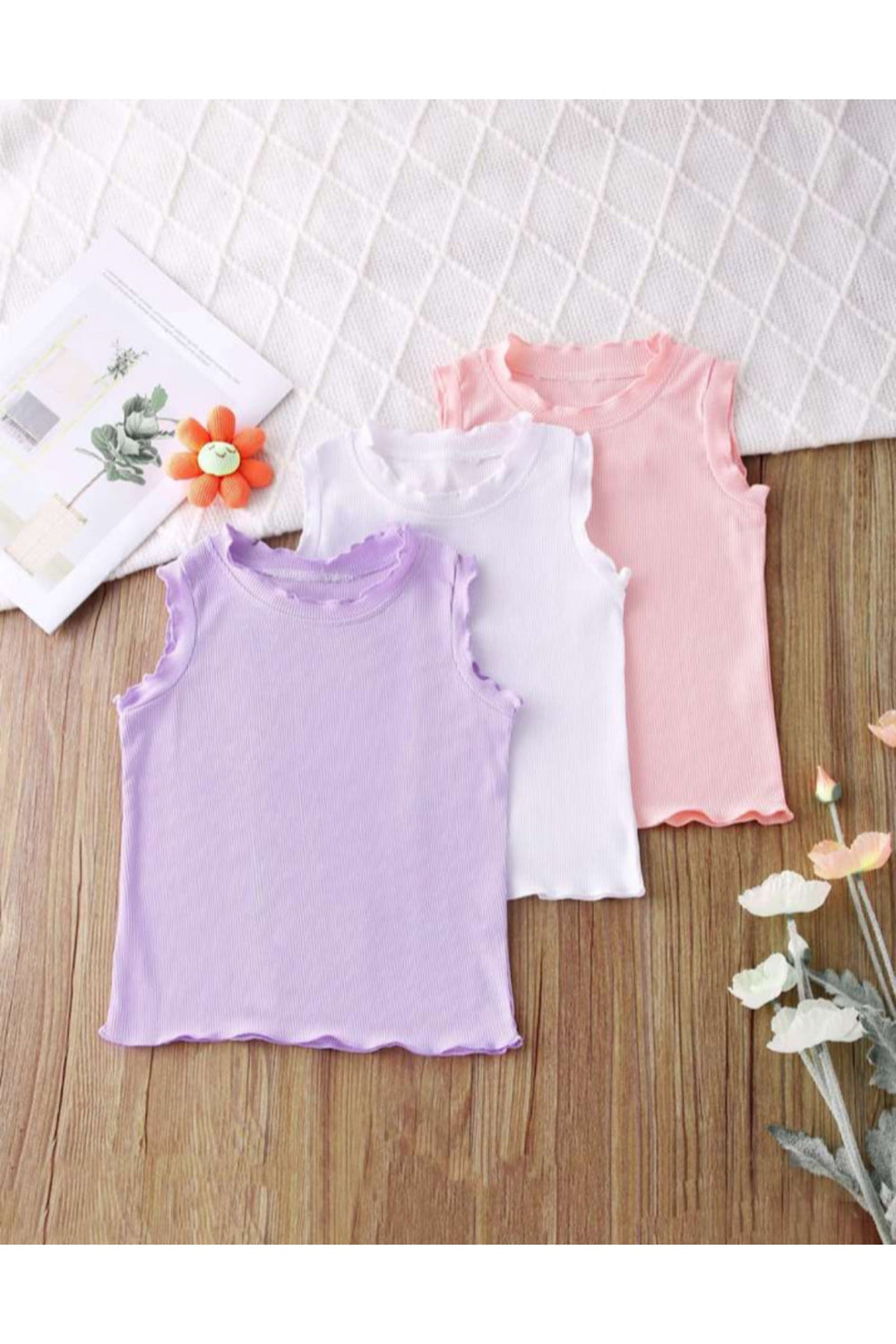 Kız Bebek Ve Çocuk 3 Adet Yazlık Kaşkorse T-shirt Set Lila Beyaz Pembe 1